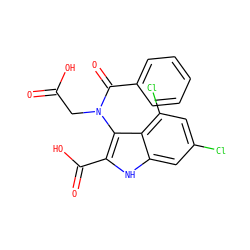 O=C(O)CN(C(=O)c1ccccc1)c1c(C(=O)O)[nH]c2cc(Cl)cc(Cl)c12 ZINC000027521304