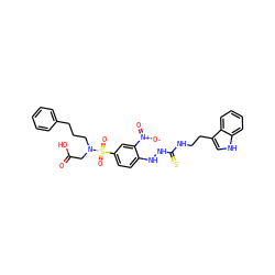 O=C(O)CN(CCCc1ccccc1)S(=O)(=O)c1ccc(NNC(=S)NCCc2c[nH]c3ccccc23)c([N+](=O)[O-])c1 ZINC000027847074