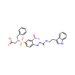 O=C(O)CN(Cc1ccccc1)S(=O)(=O)c1ccc(NNC(=S)NCCc2c[nH]c3ccccc23)c([N+](=O)[O-])c1 ZINC000027769535