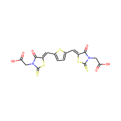 O=C(O)CN1C(=O)/C(=C/c2ccc(/C=C3\SC(=S)N(CC(=O)O)C3=O)s2)SC1=S ZINC000013678230