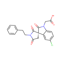 O=C(O)CN1C(=O)[C@@]2(CC(=O)N(CCc3ccccc3)C2=O)c2cc(Cl)ccc21 ZINC000014976602