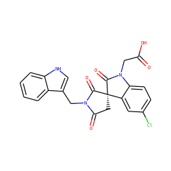 O=C(O)CN1C(=O)[C@@]2(CC(=O)N(Cc3c[nH]c4ccccc34)C2=O)c2cc(Cl)ccc21 ZINC000014976767