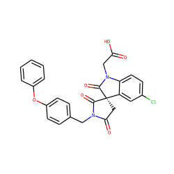 O=C(O)CN1C(=O)[C@@]2(CC(=O)N(Cc3ccc(Oc4ccccc4)cc3)C2=O)c2cc(Cl)ccc21 ZINC000014976658