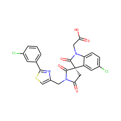 O=C(O)CN1C(=O)[C@@]2(CC(=O)N(Cc3csc(-c4cccc(Cl)c4)n3)C2=O)c2cc(Cl)ccc21 ZINC000014976730