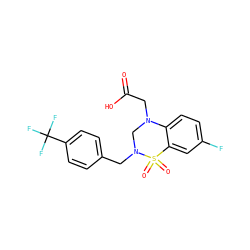 O=C(O)CN1CN(Cc2ccc(C(F)(F)F)cc2)S(=O)(=O)c2cc(F)ccc21 ZINC000066252829