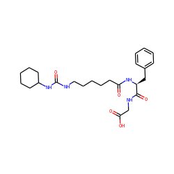 O=C(O)CNC(=O)[C@H](Cc1ccccc1)NC(=O)CCCCCNC(=O)NC1CCCCC1 ZINC000036330721