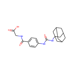 O=C(O)CNC(=O)c1ccc(NC(=O)NC23CC4CC(CC(C4)C2)C3)cc1 ZINC000049049066