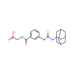 O=C(O)CNC(=O)c1cccc(NC(=O)NC23CC4CC(CC(C4)C2)C3)c1 ZINC000049049131