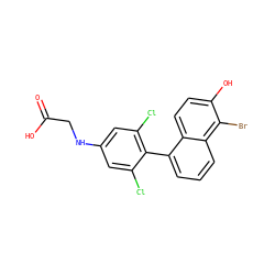 O=C(O)CNc1cc(Cl)c(-c2cccc3c(Br)c(O)ccc23)c(Cl)c1 ZINC000028523084
