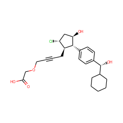 O=C(O)COCC#CC[C@@H]1[C@@H](c2ccc([C@H](O)C3CCCCC3)cc2)[C@H](O)C[C@H]1Cl ZINC000137014543
