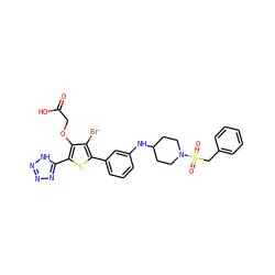 O=C(O)COc1c(-c2nnn[nH]2)sc(-c2cccc(NC3CCN(S(=O)(=O)Cc4ccccc4)CC3)c2)c1Br ZINC000024926382