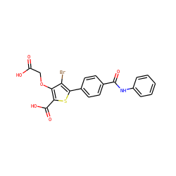 O=C(O)COc1c(C(=O)O)sc(-c2ccc(C(=O)Nc3ccccc3)cc2)c1Br ZINC000014955135