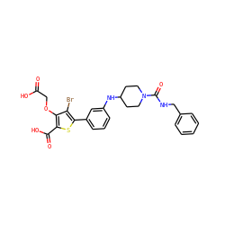 O=C(O)COc1c(C(=O)O)sc(-c2cccc(NC3CCN(C(=O)NCc4ccccc4)CC3)c2)c1Br ZINC000028711541