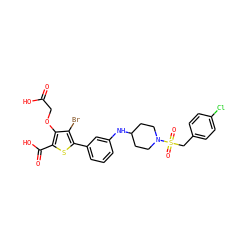 O=C(O)COc1c(C(=O)O)sc(-c2cccc(NC3CCN(S(=O)(=O)Cc4ccc(Cl)cc4)CC3)c2)c1Br ZINC000028711552