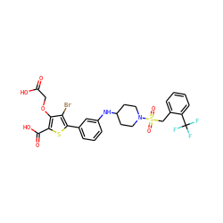 O=C(O)COc1c(C(=O)O)sc(-c2cccc(NC3CCN(S(=O)(=O)Cc4ccccc4C(F)(F)F)CC3)c2)c1Br ZINC000028711555