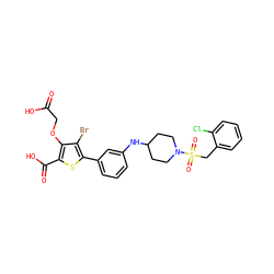 O=C(O)COc1c(C(=O)O)sc(-c2cccc(NC3CCN(S(=O)(=O)Cc4ccccc4Cl)CC3)c2)c1Br ZINC000028711554