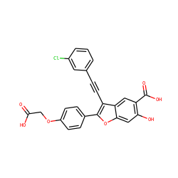 O=C(O)COc1ccc(-c2oc3cc(O)c(C(=O)O)cc3c2C#Cc2cccc(Cl)c2)cc1 ZINC000096272284
