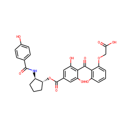 O=C(O)COc1cccc(O)c1C(=O)c1c(O)cc(C(=O)O[C@@H]2CCC[C@H]2NC(=O)c2ccc(O)cc2)cc1O ZINC000014944150