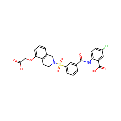 O=C(O)COc1cccc2c1CCN(S(=O)(=O)c1cccc(C(=O)Nc3ccc(Cl)cc3C(=O)O)c1)C2 ZINC000049881921