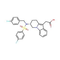 O=C(O)Cc1c2n(c3ccccc13)C[C@H](N(Cc1ccc(F)cc1)S(=O)(=O)c1ccc(F)cc1)CC2 ZINC000066104631