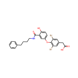 O=C(O)Cc1cc(Br)c(Oc2ccc(O)c(C(=O)NCCCCc3ccccc3)c2)c(Br)c1 ZINC000014969327