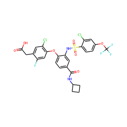 O=C(O)Cc1cc(Cl)c(Oc2ccc(C(=O)NC3CCC3)cc2NS(=O)(=O)c2ccc(OC(F)(F)F)cc2Cl)cc1F ZINC000082178585