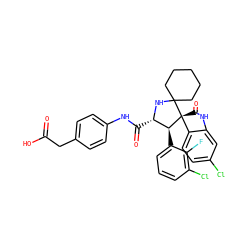 O=C(O)Cc1ccc(NC(=O)[C@@H]2NC3(CCCCC3)[C@@]3(C(=O)Nc4cc(Cl)ccc43)[C@H]2c2cccc(Cl)c2F)cc1 ZINC000207511019