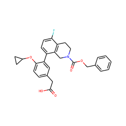 O=C(O)Cc1ccc(OC2CC2)c(-c2ccc(F)c3c2CN(C(=O)OCc2ccccc2)CC3)c1 ZINC000144096712