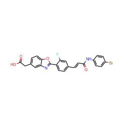 O=C(O)Cc1ccc2oc(-c3ccc(/C=C/C(=O)Nc4ccc(Br)cc4)cc3F)nc2c1 ZINC000028521020