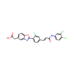 O=C(O)Cc1ccc2oc(-c3ccc(/C=C/C(=O)Nc4ccc(Cl)c(Cl)c4)cc3F)nc2c1 ZINC000003959830