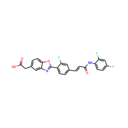 O=C(O)Cc1ccc2oc(-c3ccc(/C=C/C(=O)Nc4ccc(F)cc4F)cc3F)nc2c1 ZINC000028524161