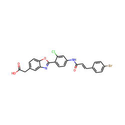 O=C(O)Cc1ccc2oc(-c3ccc(NC(=O)/C=C/c4ccc(Br)cc4)cc3Cl)nc2c1 ZINC000003959834