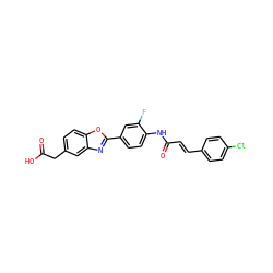 O=C(O)Cc1ccc2oc(-c3ccc(NC(=O)/C=C/c4ccc(Cl)cc4)c(F)c3)nc2c1 ZINC000028525517
