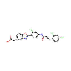 O=C(O)Cc1ccc2oc(-c3ccc(NC(=O)/C=C/c4ccc(Cl)cc4Cl)cc3Cl)nc2c1 ZINC000028525169