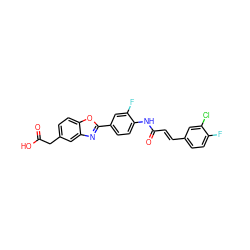 O=C(O)Cc1ccc2oc(-c3ccc(NC(=O)/C=C/c4ccc(F)c(Cl)c4)c(F)c3)nc2c1 ZINC000028525287