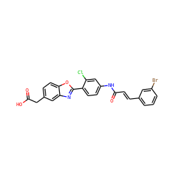 O=C(O)Cc1ccc2oc(-c3ccc(NC(=O)/C=C/c4cccc(Br)c4)cc3Cl)nc2c1 ZINC000028524968