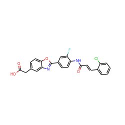 O=C(O)Cc1ccc2oc(-c3ccc(NC(=O)/C=C/c4ccccc4Cl)c(F)c3)nc2c1 ZINC000028520898