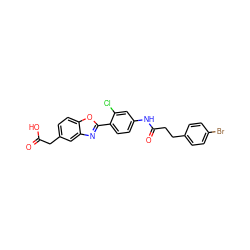O=C(O)Cc1ccc2oc(-c3ccc(NC(=O)CCc4ccc(Br)cc4)cc3Cl)nc2c1 ZINC000028525381