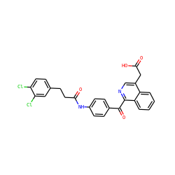 O=C(O)Cc1cnc(C(=O)c2ccc(NC(=O)CCc3ccc(Cl)c(Cl)c3)cc2)c2ccccc12 ZINC000084616935