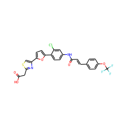 O=C(O)Cc1nc(-c2ccc(-c3ccc(NC(=O)/C=C/c4ccc(OC(F)(F)F)cc4)cc3Cl)o2)cs1 ZINC000003938338