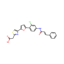 O=C(O)Cc1nc(-c2ccc(-c3ccc(NC(=O)/C=C/c4ccccc4)cc3Cl)o2)cs1 ZINC000003938337