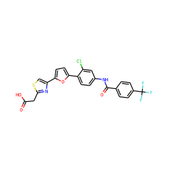 O=C(O)Cc1nc(-c2ccc(-c3ccc(NC(=O)c4ccc(C(F)(F)F)cc4)cc3Cl)o2)cs1 ZINC000028524323