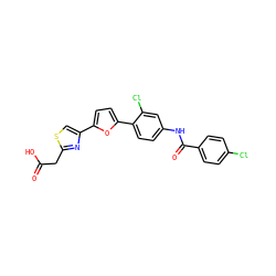 O=C(O)Cc1nc(-c2ccc(-c3ccc(NC(=O)c4ccc(Cl)cc4)cc3Cl)o2)cs1 ZINC000028524886