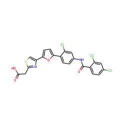 O=C(O)Cc1nc(-c2ccc(-c3ccc(NC(=O)c4ccc(Cl)cc4Cl)cc3Cl)o2)cs1 ZINC000028525090