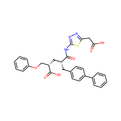 O=C(O)Cc1nnc(NC(=O)[C@H](Cc2ccc(-c3ccccc3)cc2)C[C@@H](COc2ccccc2)C(=O)O)s1 ZINC000029253939