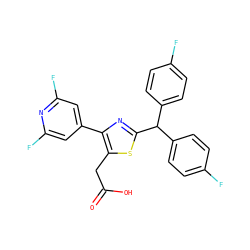 O=C(O)Cc1sc(C(c2ccc(F)cc2)c2ccc(F)cc2)nc1-c1cc(F)nc(F)c1 ZINC000045336851