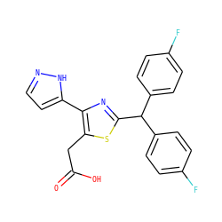 O=C(O)Cc1sc(C(c2ccc(F)cc2)c2ccc(F)cc2)nc1-c1ccn[nH]1 ZINC000045336911