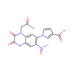 O=C(O)Cn1c(=O)c(=O)[nH]c2cc([N+](=O)[O-])c(-n3ccc(C(=O)O)c3)cc21 ZINC000013445026