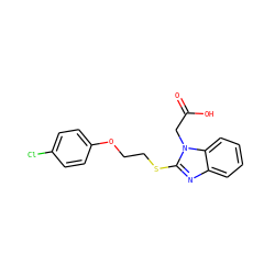 O=C(O)Cn1c(SCCOc2ccc(Cl)cc2)nc2ccccc21 ZINC000169302115