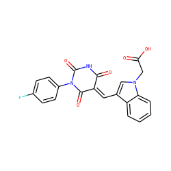 O=C(O)Cn1cc(/C=C2\C(=O)NC(=O)N(c3ccc(F)cc3)C2=O)c2ccccc21 ZINC000004703308